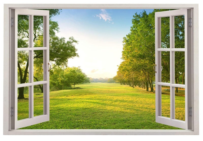 PAPER PLANE DESIGN Vinyl 3D Green Park Wall Window Sticker, 90 x 60 cm, Multicolour - Image 1