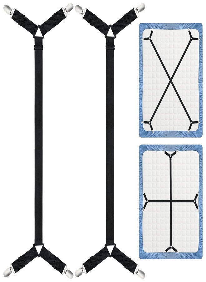 Morcheiong Bed Sheet Fasteners Straps Adjustable Bed Sheet Holder Bands with Sheet Clips for Bedding Stays Bedsheet Tie Downs, Set of 2 - Image 1