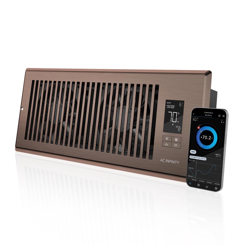 AC Infinity AIRTAP T4 Bronze Register Booster Fan for 4 x 12 Register Holes Improves Heating Cooling Vents Quiet 10Speeds Bluetooth App Control Data Alerts ONLY FITS 4 x 12 Duct Openings