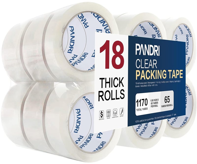 PANDRI Packing Tape, 18 Rolls Heavy Duty Clear Packaging Tape for Shipping Packaging Moving Sealing, 1.88 inches Wide, 65 Yards Per Roll, Total 1170 Yards - Image 1
