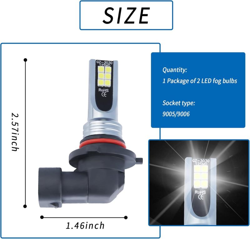 H8/H11 مصابيح ضباب LED قطعتان 6000K 24W 1500 لومن - هيكل من سبائك الألومنيوم المستخدمة في الطيران عمر افتراضي 5000 ساعة إضاءة عالية الاختراق للسيارات والشاحنات والدراجات النارية والمركبات الترفيهية - Image 2
