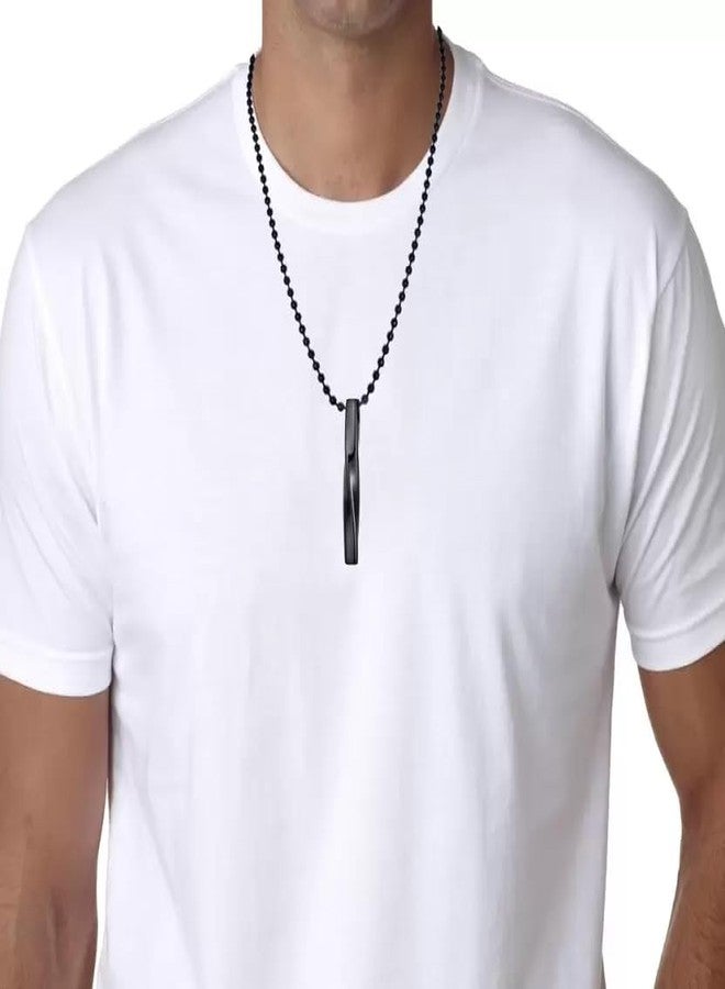 ASSU Men's Jewelry 3D Vertical Bar Pendant Necklace | Stylish Vine Pattern Minimalist Design | Black Stainless Steel Chain for Men | Cool and Modern Look - Image 3