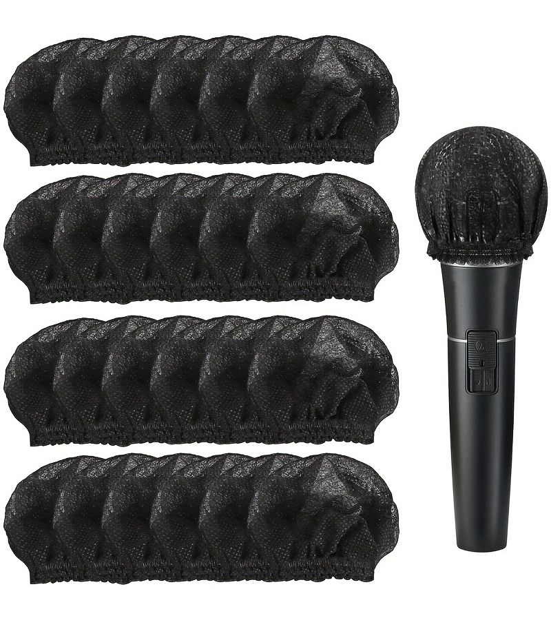 50 Pack 25 Sets Disposable Non Woven Microphone Covers Black Windscreen Protectors Compatible With All Microphone Types Durable And Easy To Clean - Image 1