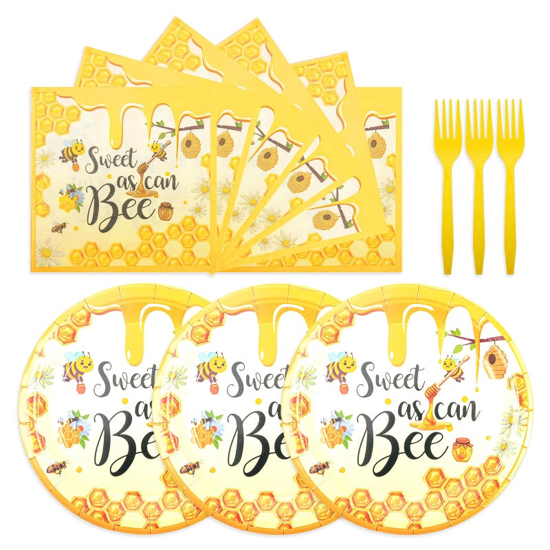 HFBOBP 75PCS Bee Decorations for Party, Sweet as Can Bee Paper Plates and Napkins with Forks Disposable Dessert Tableware Parties Favors for Birthday Party Supplies Decorations - Image 1