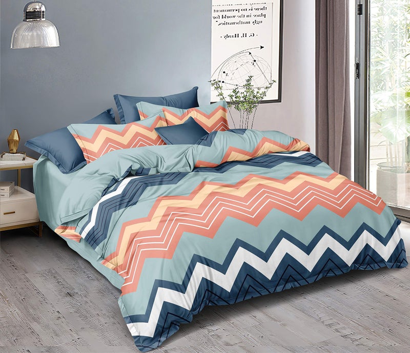 MORADO Premium Glace Cotton Geometric Design Duvet Cover - Single, Multicolor with Zipper - Image 1