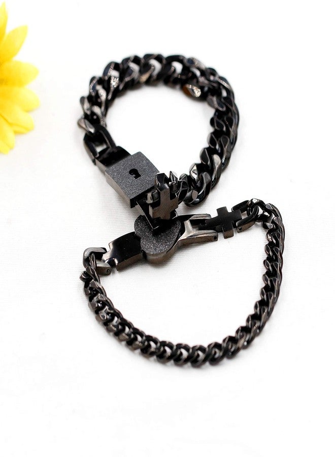 Uloveido 2pcs Black Couples Square and Heart Lock Bracelet Bangles, His and Hers Lock and Key Matching Bracelets Set for Him and Her Y853(Black) - Image 4