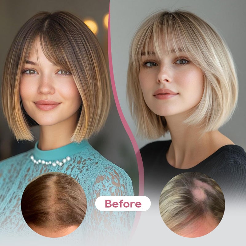 REECHO Hair Toppers for Women Real Human Hair, Seamless Human Hair Toppers with Bangs, 360Â° 3D Cover Clip in Bangs Hair Extensions for Daily Wear, Dark Gray - Image 4