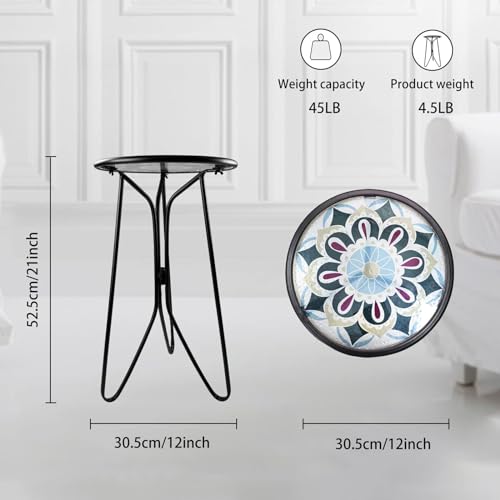 LIFFY Outdoor Side Table,12" Indoor Outdoor Round Glass Tabletop Accent Table with Metal Frame, Decorative Plant Stand & End Table for Patio, Garden, Yard, Kitchen, Porch - Image 2