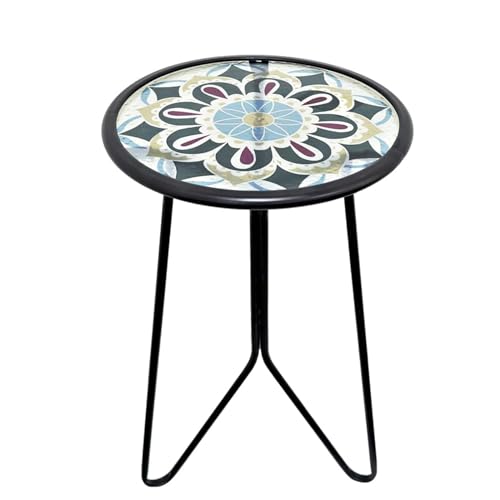 LIFFY Outdoor Side Table,12" Indoor Outdoor Round Glass Tabletop Accent Table with Metal Frame, Decorative Plant Stand & End Table for Patio, Garden, Yard, Kitchen, Porch - Image 1