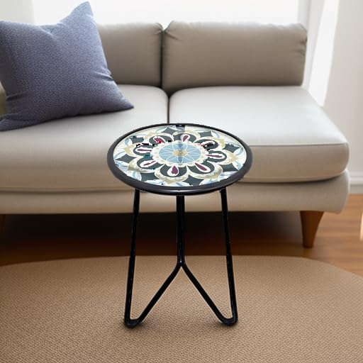 LIFFY Outdoor Side Table,12" Indoor Outdoor Round Glass Tabletop Accent Table with Metal Frame, Decorative Plant Stand & End Table for Patio, Garden, Yard, Kitchen, Porch - Image 5