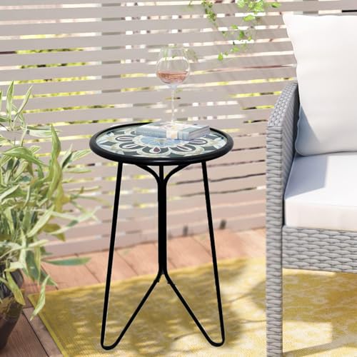 LIFFY Outdoor Side Table,12" Indoor Outdoor Round Glass Tabletop Accent Table with Metal Frame, Decorative Plant Stand & End Table for Patio, Garden, Yard, Kitchen, Porch - Image 4