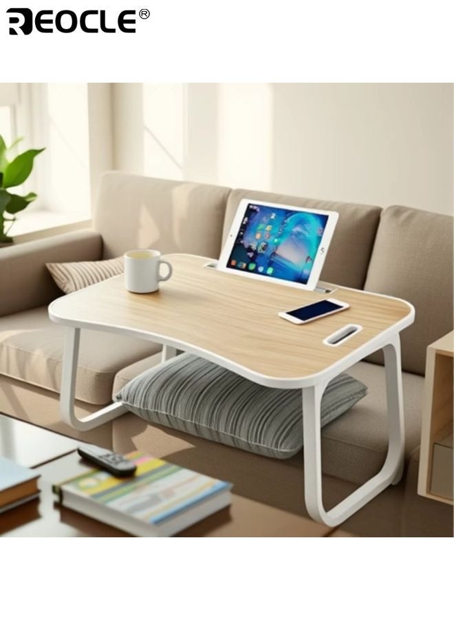 REOCLE Foldable Laptop Bed Table with USB Charge Port and Cup Slot Design Portable Notebook Desk with Handle and Card Slot for Eating Reading Working Use - Image 2