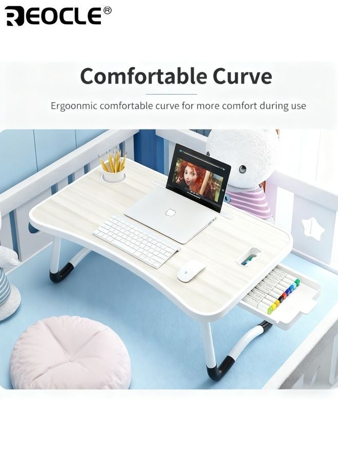 REOCLE Foldable Laptop Bed Table with USB Charge Port and Cup Slot Design Portable Notebook Desk with Handle and Card Slot for Eating Reading Working Use - Image 3