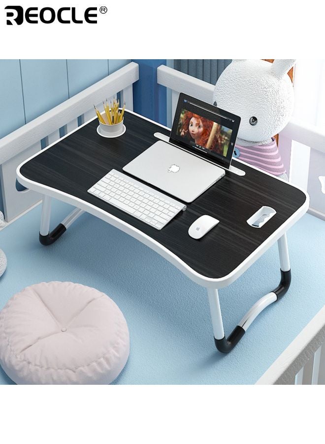 REOCLE Foldable Laptop Bed Table with USB Charge Port and Cup Slot Design Portable Notebook Desk with Handle and Card Slot for Eating Reading Working Use - Image 5