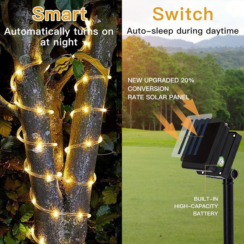Litverse Solar Rope Lights 24Meter 200Led 8 Modes Fairy Lights Outdoor Decoration Waterproof Festive Lighting Garden Yard Balcony PartyFestival RestaurantDiwali Dcor Wamwhite - Image 5