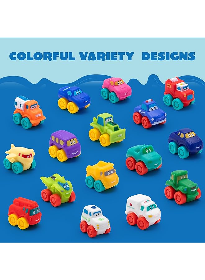 JOYIN 16 Pcs Cartoon Cars Soft Rubber Toy Car Set Mini Toy Vehicles Bath Toy Car For Toddlers Gift For Boys And Girls Christmas Birthday Summer Beach And Pool Activity Party Favors For Kids - Image 2