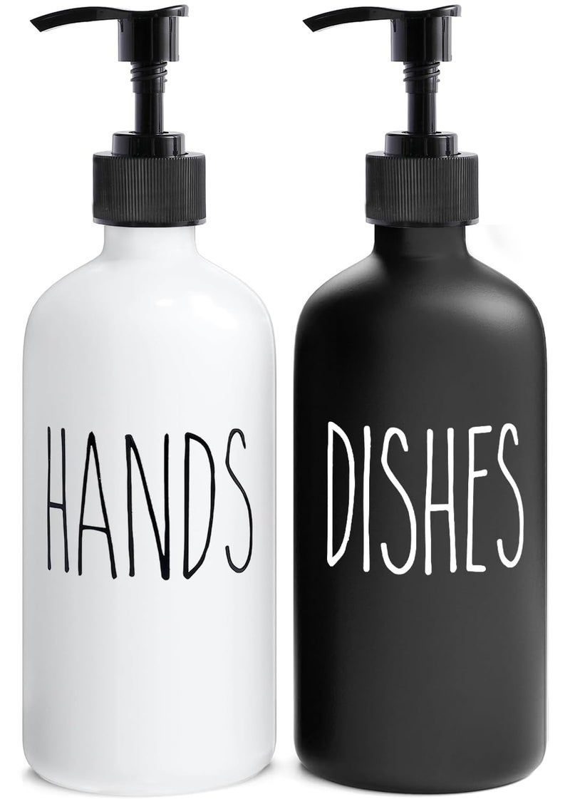 MOMEEMO Soap Dispenser Set 2 Pack Contains Hand and Dish Soap Dispenser Perfect for Black and White Kitchen Decor Black  White