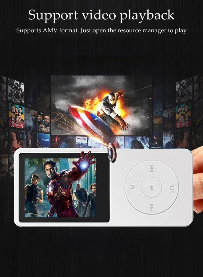 إيغوروف مشغل MP3 مزود بتقنية البلوتوث، مزود ببطاقة ذاكرة سعة 128 جيجابايت، وشاشة مقاس 1.8 بوصة، ومكبر صوت مدمج، ويدعم راديو FM ووظيفة التسجيل، ومتوافق مع الكتب الإلكترونية. مصمم خصيصًا لممارسة الرياضة والجري، وهو الخيار المثالي كهدية للأصدقاء أو الزملاء أو كهدية عيد ميلاد، مشغل وسائط محمول (أبيض) - Image 3