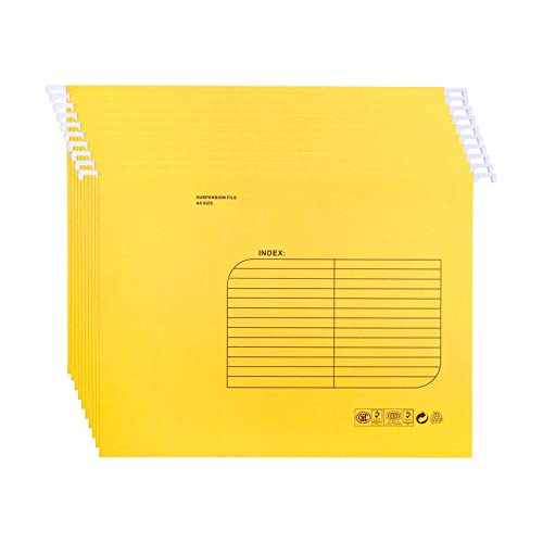 SOYIRI Hanging File Folder, A4 Suspension Files Holder, Hang Folder, Filing Cabinet Suspension File with Tab and Label for School Home Office, Yellow, 25 Pack - Image 1
