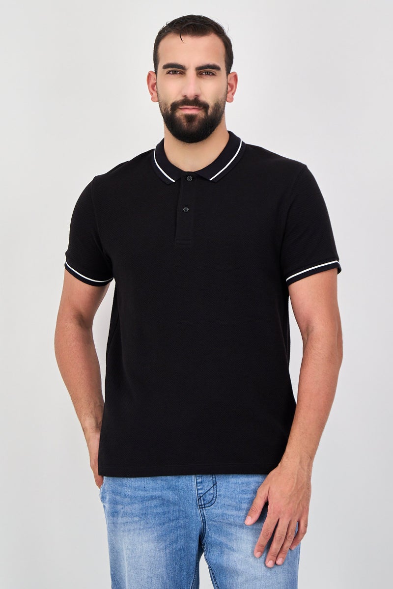 Celio قميص بولو قصير الأكمام للرجال بتصميم عادي، أسود - Image 1