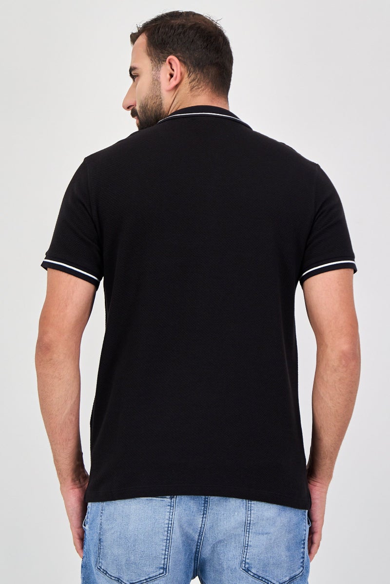 Celio قميص بولو قصير الأكمام للرجال بتصميم عادي، أسود - Image 3
