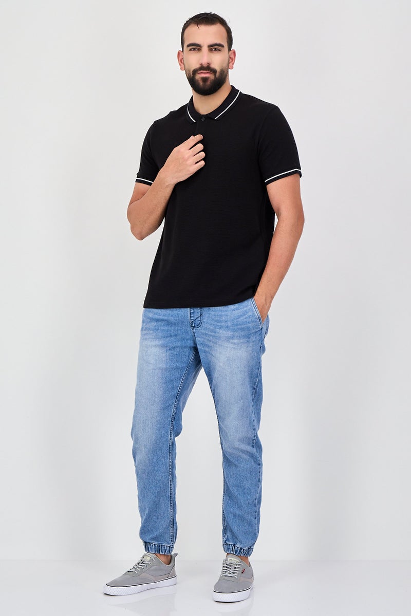 Celio قميص بولو قصير الأكمام للرجال بتصميم عادي، أسود - Image 4