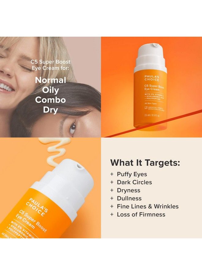 PAULA'S CHOICE كريم العين سوبر بوست C5 مع 5% فيتامين C وحمض الهيالورونيك والببتيدات للعيون المنتفخة والهالات السوداء والخطوط الدقيقة وتجاعيد الزاوية الخارجية 0.5 أونصة سائلة - Image 5