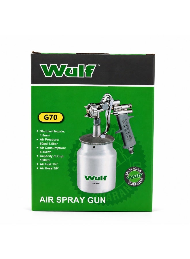 WULF G70 Air Spray Gun 1000ml with 1.8mm Nozzle, Heavy Duty Pneumatic Paint Sprayer for Automotive Painting, Wood Coating, Furniture Finishing & Industrial Workshop Use - Image 2