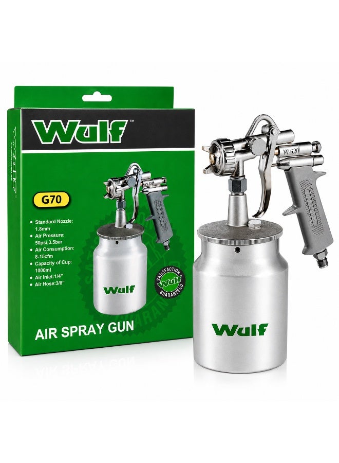 WULF G70 Air Spray Gun 1000ml with 1.8mm Nozzle, Heavy Duty Pneumatic Paint Sprayer for Automotive Painting, Wood Coating, Furniture Finishing & Industrial Workshop Use - Image 1