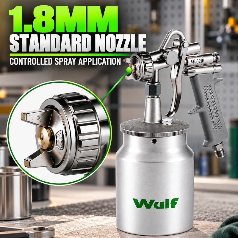 WULF G70 Air Spray Gun 1000ml with 1.8mm Nozzle, Heavy Duty Pneumatic Paint Sprayer for Automotive Painting, Wood Coating, Furniture Finishing & Industrial Workshop Use - Image 3
