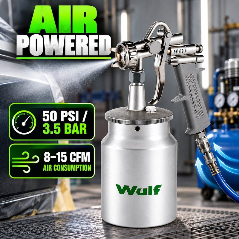 WULF G70 Air Spray Gun 1000ml with 1.8mm Nozzle, Heavy Duty Pneumatic Paint Sprayer for Automotive Painting, Wood Coating, Furniture Finishing & Industrial Workshop Use - Image 5