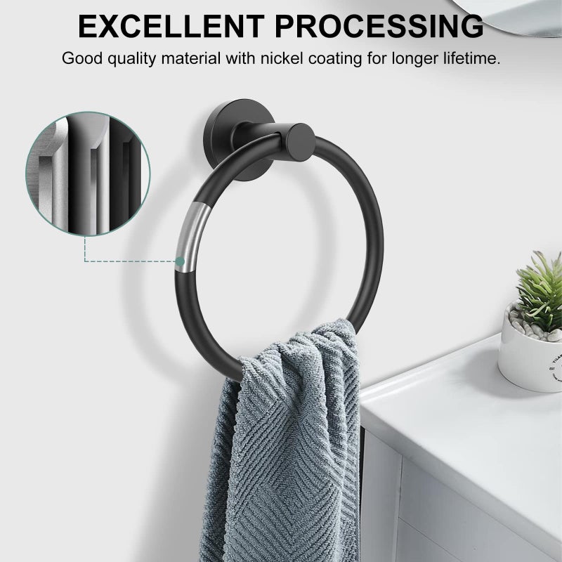 SetSail Towel Holder for Bathroom Wall Matte Black Towel Ring Stainless Steel Heavy Duty Hand Towel Hanger for Bath, Kitchen, 2 Pack - Image 4