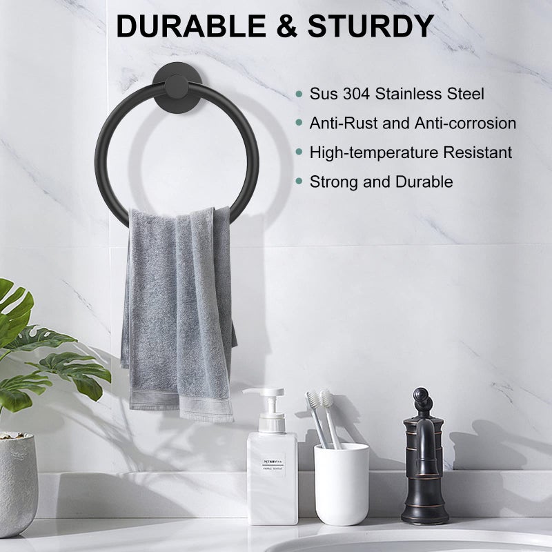 SetSail Towel Holder for Bathroom Wall Matte Black Towel Ring Stainless Steel Heavy Duty Hand Towel Hanger for Bath, Kitchen, 2 Pack - Image 2