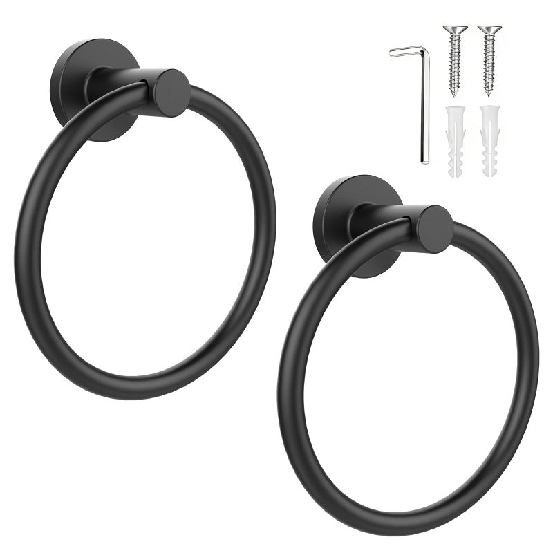 SetSail Towel Holder for Bathroom Wall Matte Black Towel Ring Stainless Steel Heavy Duty Hand Towel Hanger for Bath, Kitchen, 2 Pack - Image 1