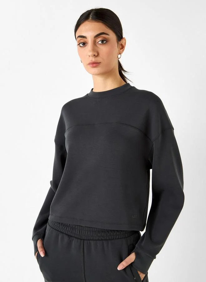 Panelled Cropped Sweatshirt with Long Sleeves