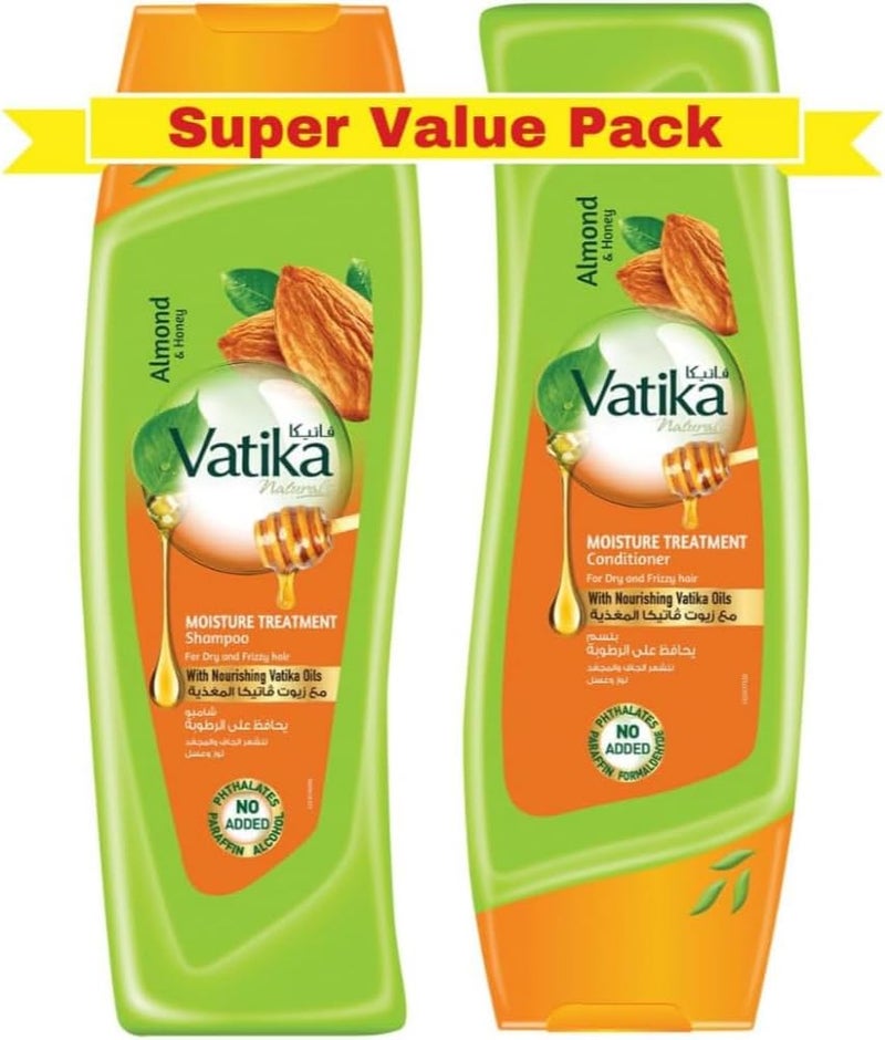 VATIKA باقة قيمة من شامبو وبلسم علاج الرطوبة من فاتيكا ناتشورالز - 2 × 400 مل | مدعوم باللوز والعسل | للشعر الجاف والمجعد - Image 1
