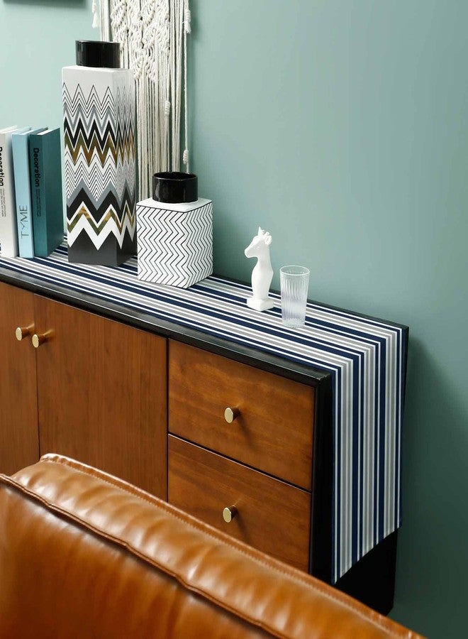PIEPLE Stripe Table Runner-Navy Blue Gray White Cotton linen-Long 72 inche Dresser Scarves,Farmhouse Tablerunner for Kitchen Coffee/Dining/Sofa Table Bedroom Home Living Room,Scarf Decor for Holiday Dinner - Image 3