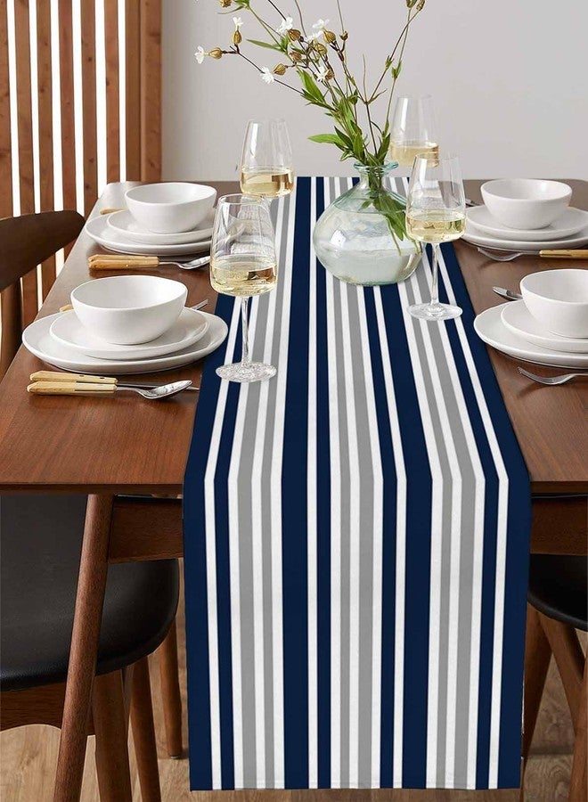 PIEPLE Stripe Table Runner-Navy Blue Gray White Cotton linen-Long 72 inche Dresser Scarves,Farmhouse Tablerunner for Kitchen Coffee/Dining/Sofa Table Bedroom Home Living Room,Scarf Decor for Holiday Dinner - Image 4