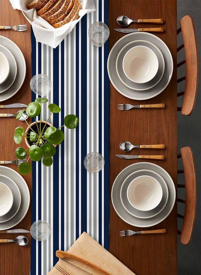 PIEPLE Stripe Table Runner-Navy Blue Gray White Cotton linen-Long 72 inche Dresser Scarves,Farmhouse Tablerunner for Kitchen Coffee/Dining/Sofa Table Bedroom Home Living Room,Scarf Decor for Holiday Dinner - Image 2
