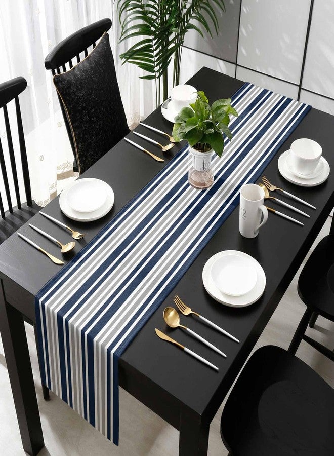 PIEPLE Stripe Table Runner-Navy Blue Gray White Cotton linen-Long 72 inche Dresser Scarves,Farmhouse Tablerunner for Kitchen Coffee/Dining/Sofa Table Bedroom Home Living Room,Scarf Decor for Holiday Dinner - Image 5