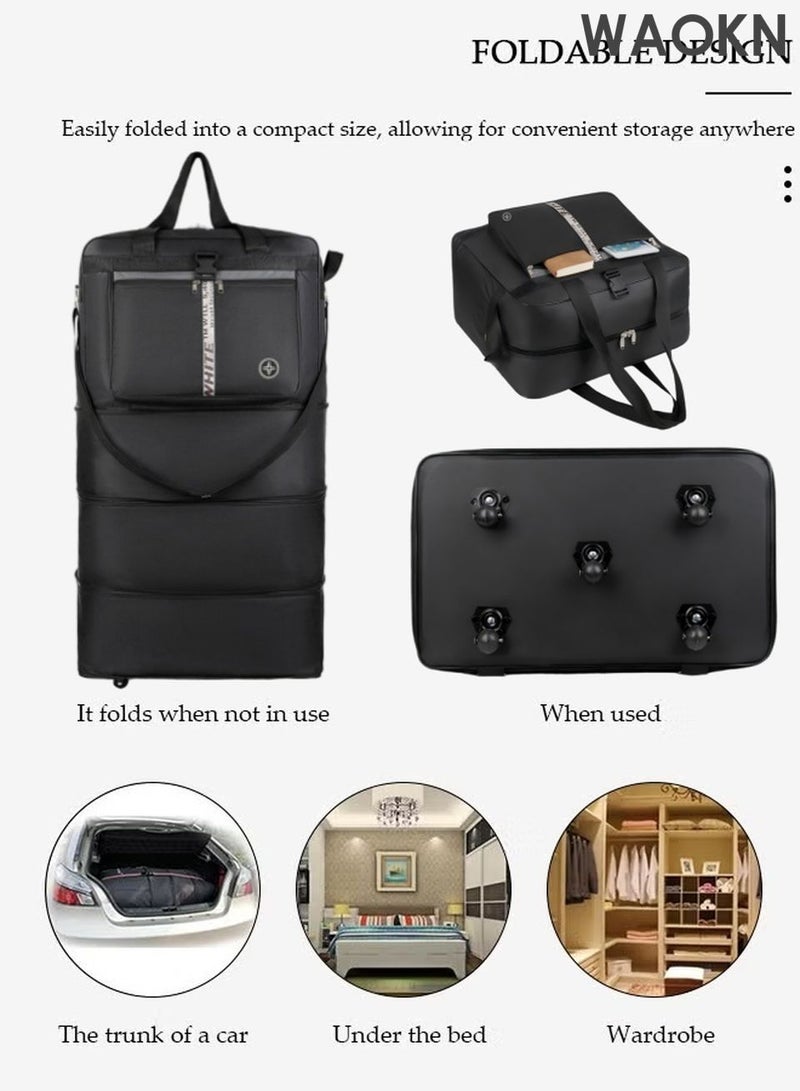 WAOKN Expandable Foldable Luggage Bag, Collapsible Suitcase with ,Scratch Wear Resistant Rolling Duffel Bag  2 Straps, Carry On Luggage Bag with Spinner Wheels, Waterproof Oxford Multifunction Travel Bag with Shoulder Straps for Men Women - Image 5