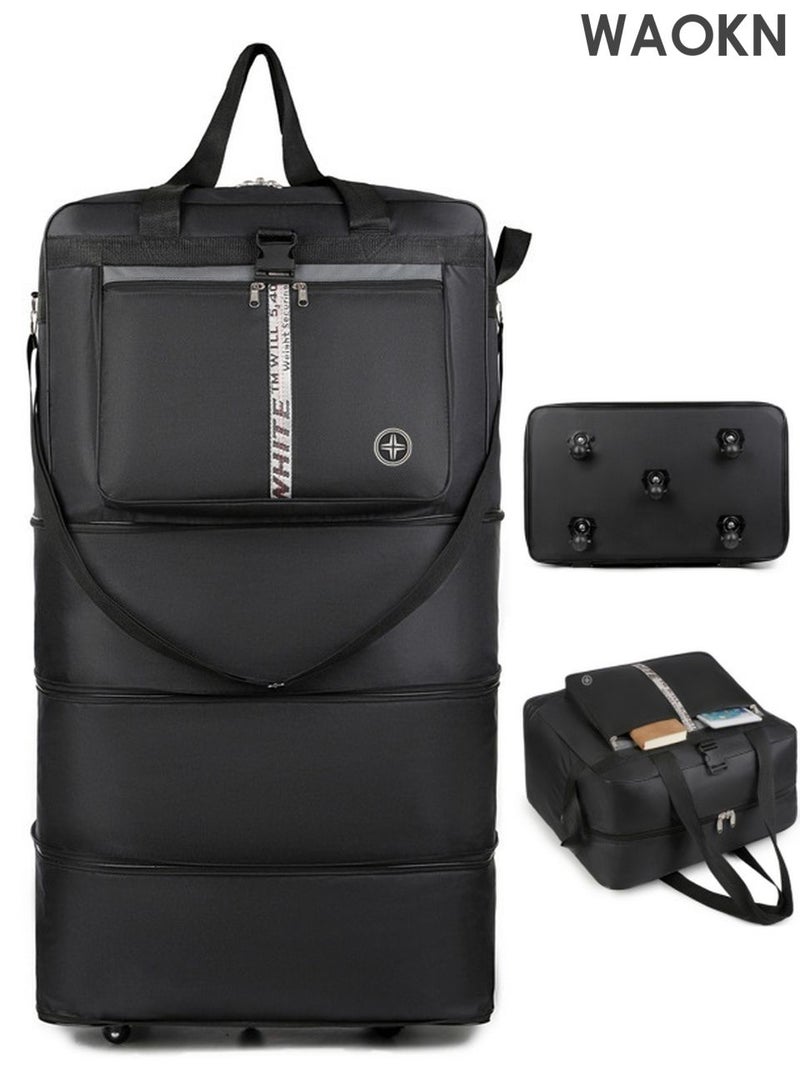 WAOKN Expandable Foldable Luggage Bag, Collapsible Suitcase with ,Scratch Wear Resistant Rolling Duffel Bag  2 Straps, Carry On Luggage Bag with Spinner Wheels, Waterproof Oxford Multifunction Travel Bag with Shoulder Straps for Men Women - Image 1