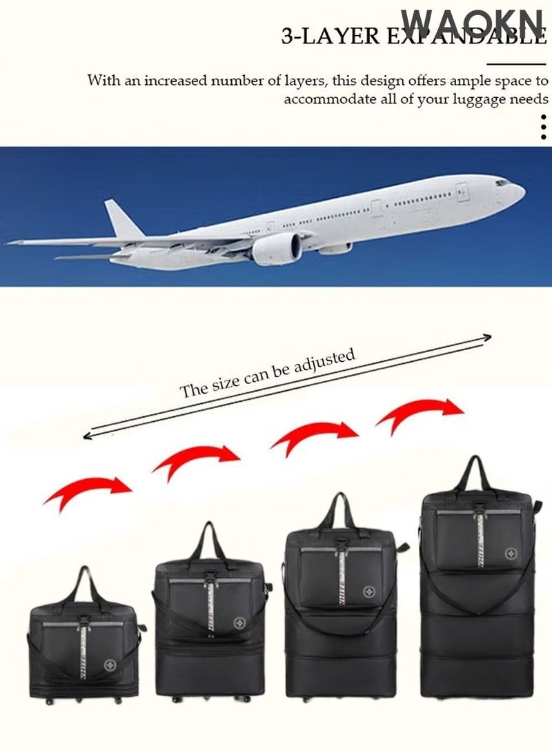 WAOKN Expandable Foldable Luggage Bag, Collapsible Suitcase with ,Scratch Wear Resistant Rolling Duffel Bag  2 Straps, Carry On Luggage Bag with Spinner Wheels, Waterproof Oxford Multifunction Travel Bag with Shoulder Straps for Men Women - Image 4