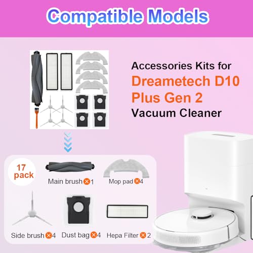 Zengerent D10 Plus gen 2 Replacement Parts Accessories Compatible with Dreame D10 Plus Gen 2 Robot Vacuum Cleaner, Including 1 Main Brush, 2 Hepa Filters, 4 Mop Pads, 4 Edge-Sweeping Brushes, 4 Dust Bag - Image 2