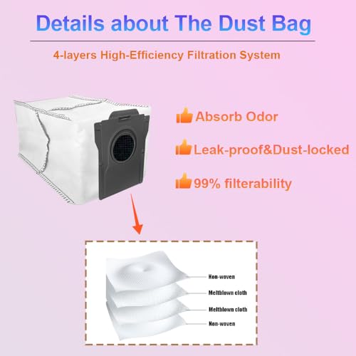 Zengerent D10 Plus gen 2 Replacement Parts Accessories Compatible with Dreame D10 Plus Gen 2 Robot Vacuum Cleaner, Including 1 Main Brush, 2 Hepa Filters, 4 Mop Pads, 4 Edge-Sweeping Brushes, 4 Dust Bag - Image 4