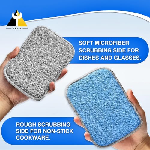 THEA Multi-Purpose Scrub Sponge Pad (Pack of 2) – Non-Scratch Reusable Microfiber Scrubber for Kitchen Utensils, Dish Wash, Bathroom Cleaning, Steel Wool Alternative, Scrub Wipes & Pads - Image 2