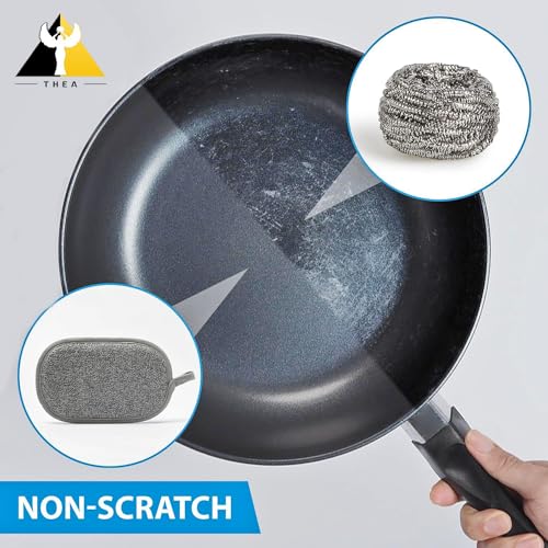 THEA Multi-Purpose Scrub Sponge Pad (Pack of 2) – Non-Scratch Reusable Microfiber Scrubber for Kitchen Utensils, Dish Wash, Bathroom Cleaning, Steel Wool Alternative, Scrub Wipes & Pads - Image 4