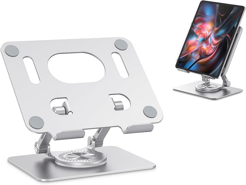 ROBEVE Tablet Stand 360 Degree Rotating Tablet Stand Foldable Metal Tablet Holder Stand Tablet and Phone Holder Stand Tablet Holder Metal (Light Grey) - Image 2