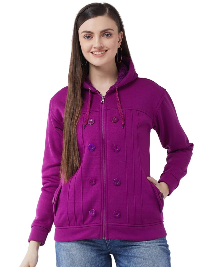 Pivl Women Solid Jacket For Winter-PURPLE-XL - Image 1