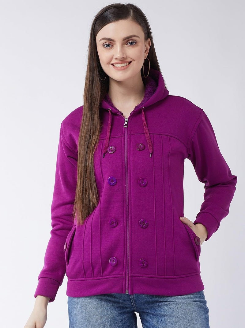 Pivl Women Solid Jacket For Winter-PURPLE-XL - Image 2